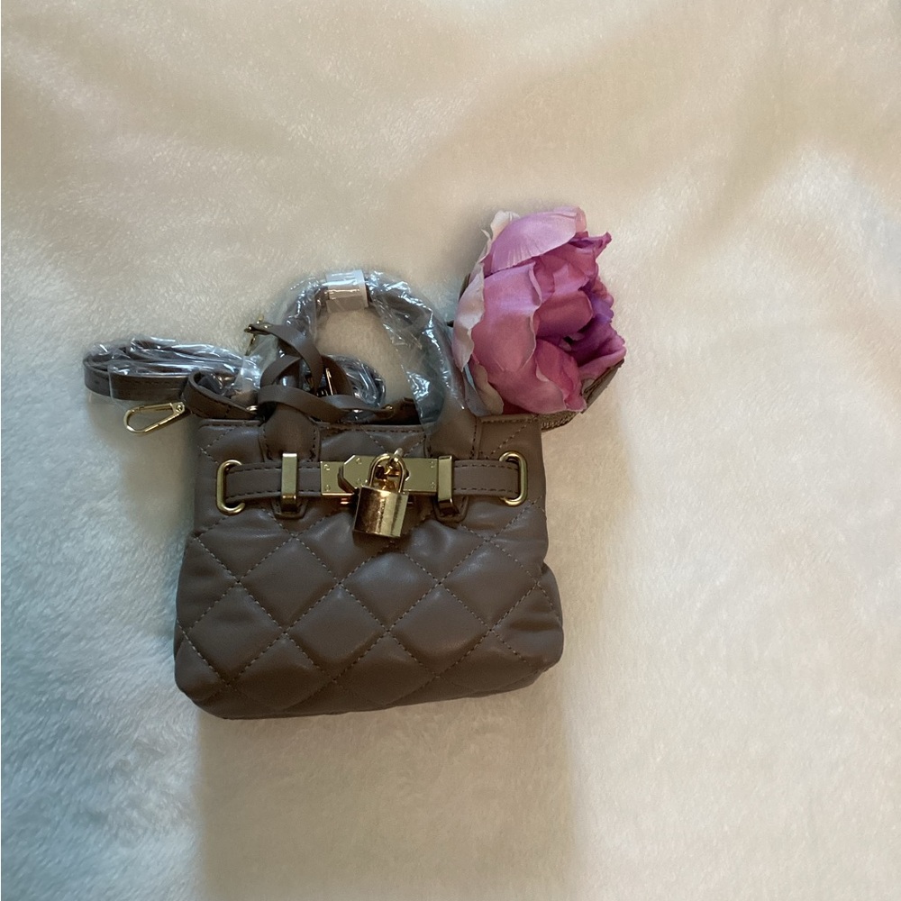 Badgley Mischka Sm Diamond Quilted Taupe Purse Bag Tote